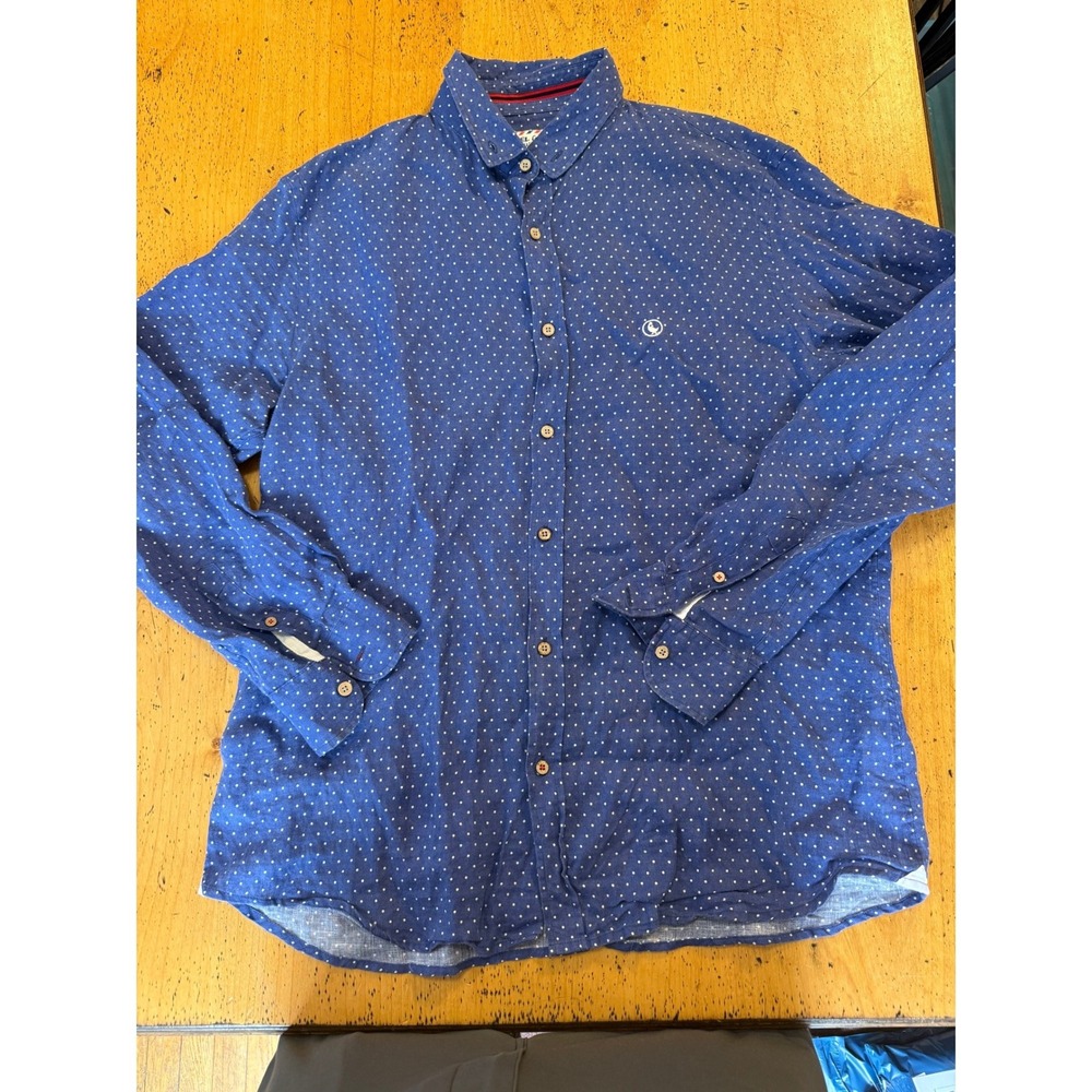 El Ganso Polka Dot Size 42 Blue Long Sleeve Button Down 100% Linen Shirt